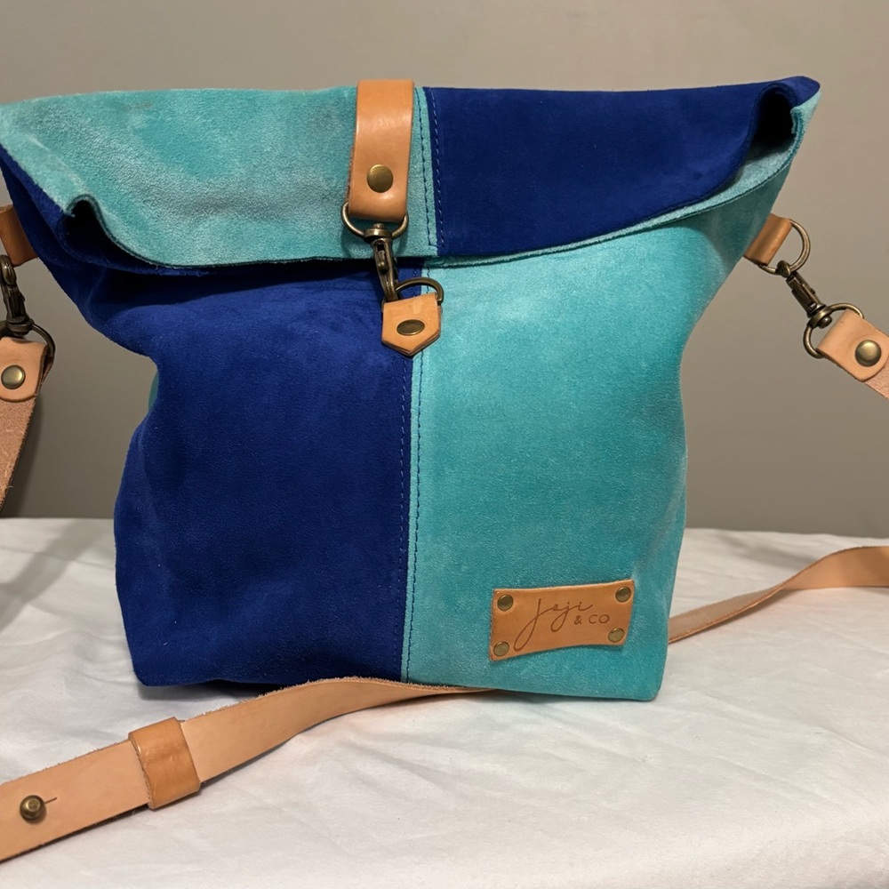 Blue Crossbody Bag with Leather Accents